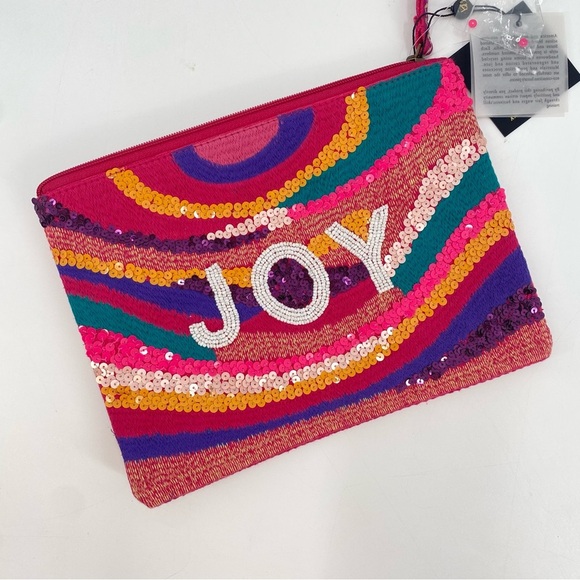 America & Beyond Pink Sequin Joy Zipper Clutch - Picture 3 of 6